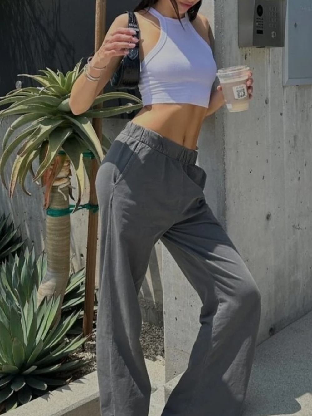 Wide-Leg High-Waist Lounge Pants - Gray